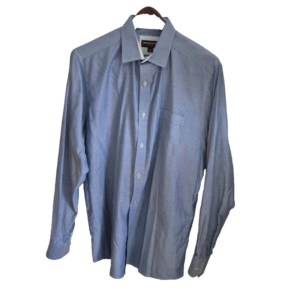 Johnston & Murphy Shirt Mens L Blue‎ Geometric Flip Cuff Long Sleeve